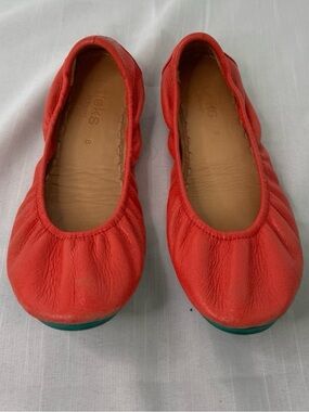 Tieks Vibrant Red Orange Leather Flats Size 8